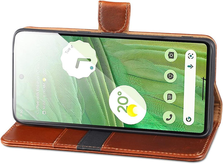 LENSUN Echtleder Hülle für Google Pixel 7, Handyhülle [Echtes Leder] [Magnetverschluss] [RFID Blocke