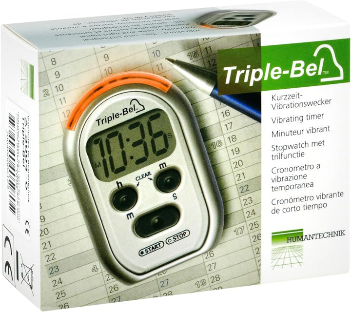 Humantechnik tripleBel, Vibrationstimer, Kurzzeitwecker, Stoppuhr für Schwerhörige