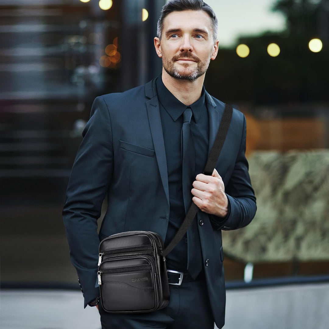 SPAHER Klein Umhängetaschen Herren Leder Herrentasche Schultertasche Handtaschen Männerhandtasche Ha
