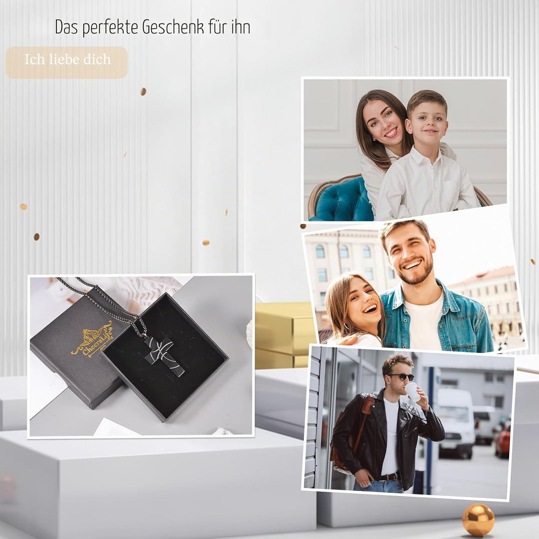 CheersLife Basketball/Fussball-Kreuz-Halskette Für Jungen, Kette Herren,Kommunion Geschenk Junge,Ede