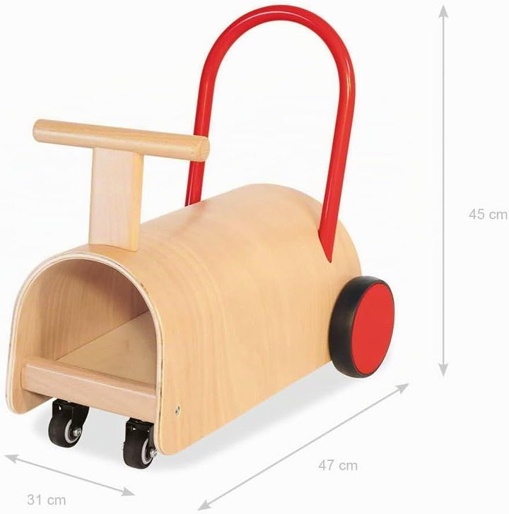 PINOLINO Enzo Kinder Lauflernwagen und Rutschauto, Holz, Natur/Rot, für Kleinkinder ab 1 Jahr