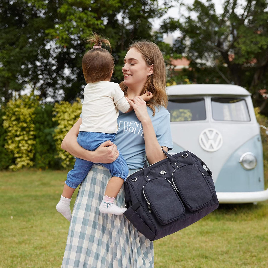 Pomelo Best Wickeltasche mit wasserdicher Wickelunterlage und 2 Kinderwagen Haken verstellbare Schul