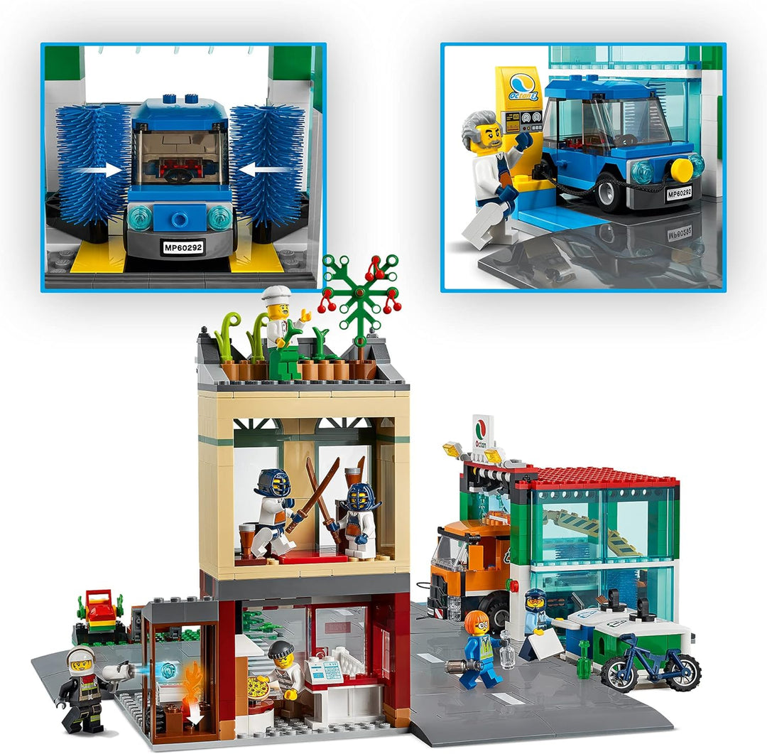 LEGO 60292 City Stadtzentrum Bauset mit Spielzeug-Motorbike, Fahrrad, Truck, Strassenplatten und 8 M