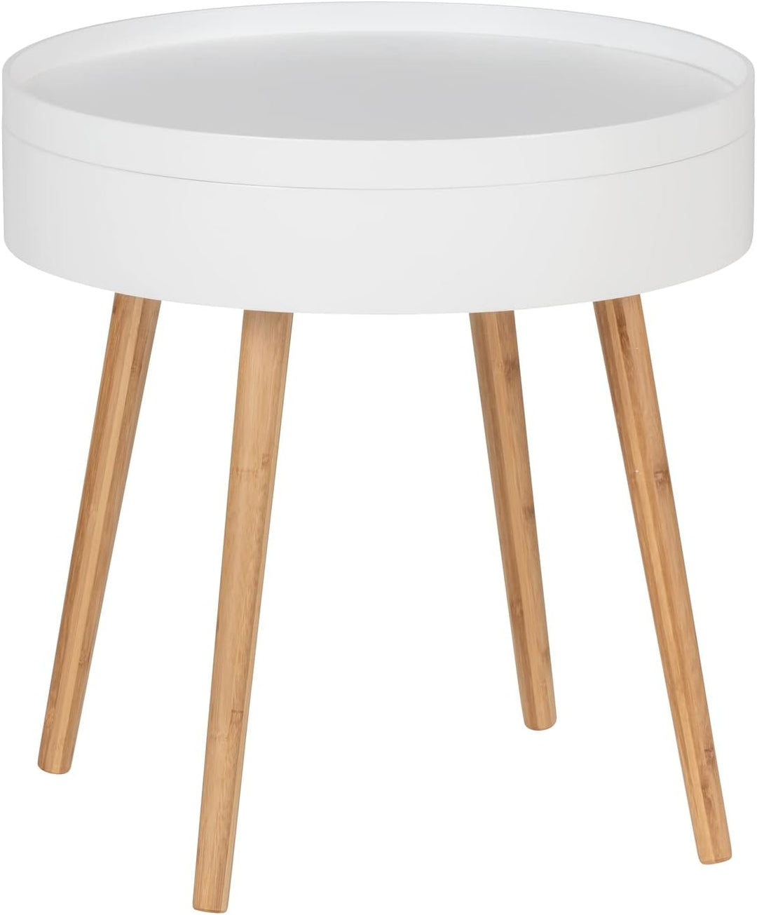 WENKO Beistelltisch Finja, moderner runder Couchtisch mit Tablett & Staufach, Scandi Chic Nachttisch