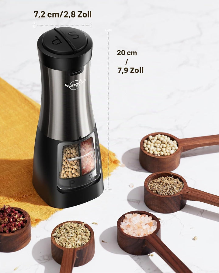 Sangcon 2 in 1 Salz und Pfeffermühle Elektrisch, Pfeffermühle USB-Aufladbarer,Automatische Einhandbe
