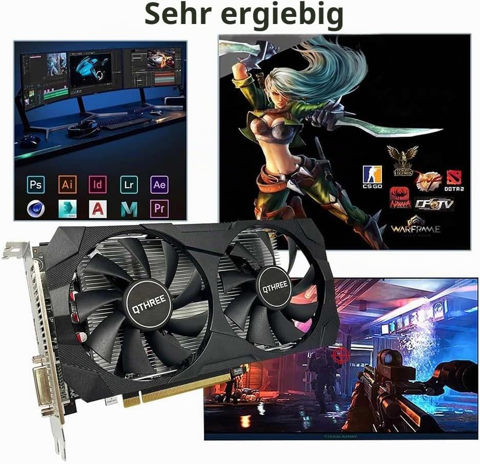 QTHREE Radeon RX 560xt 8GB GDDR5 128-bit Grafikkarte, HDMI, DVI-D, DisplayPort, Grafikkarten PC für
