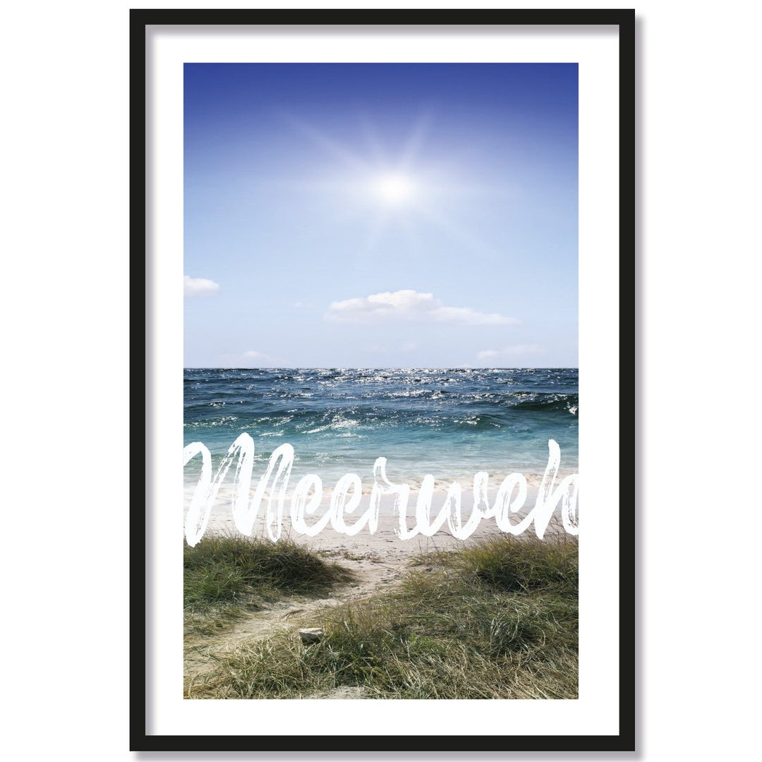 JUNIWORDS Poster mit/ohne Holzrahmen - Wähle ein Motiv - Meerweh - Wähle eine Grösse - 30 x 40 cm (M