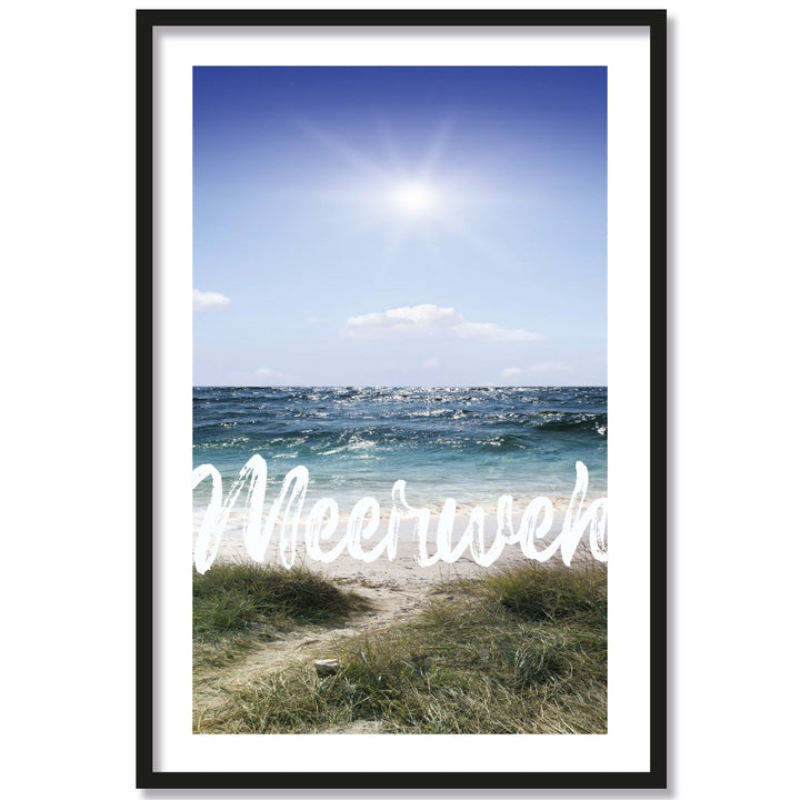 JUNIWORDS Poster mit/ohne Holzrahmen - Wähle ein Motiv - Meerweh - Wähle eine Grösse - 30 x 40 cm (M