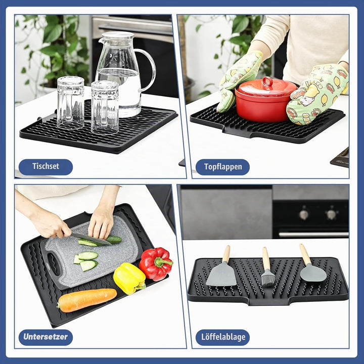 Abtropfmatte Ohne Falten 40x33x1.5cm | Silikon Abtropfmatte Geschirr für die Küche Spüle | Schrägdes