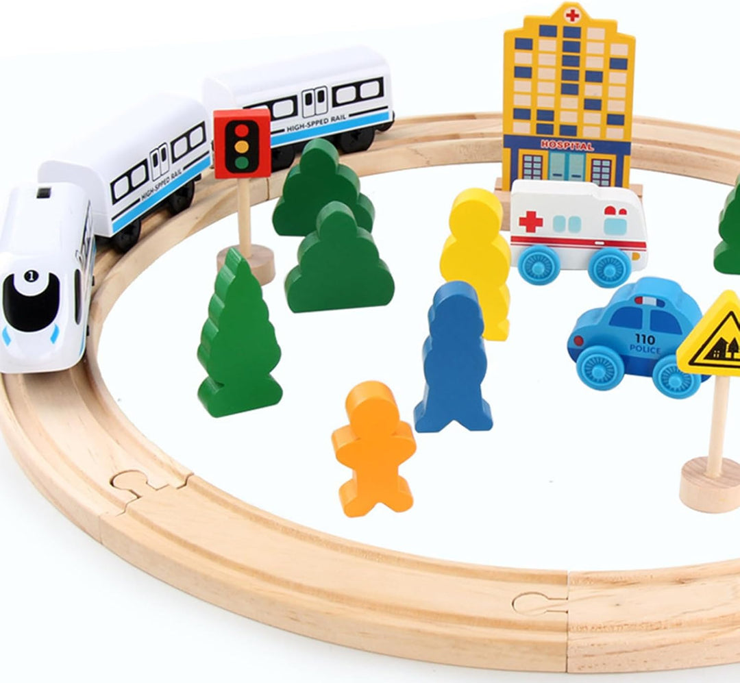 20pcs Eisenbahn Schienen Set | Gerade und Gebogene Schienen bilden eine rund Holzeisenbahn | für Kin