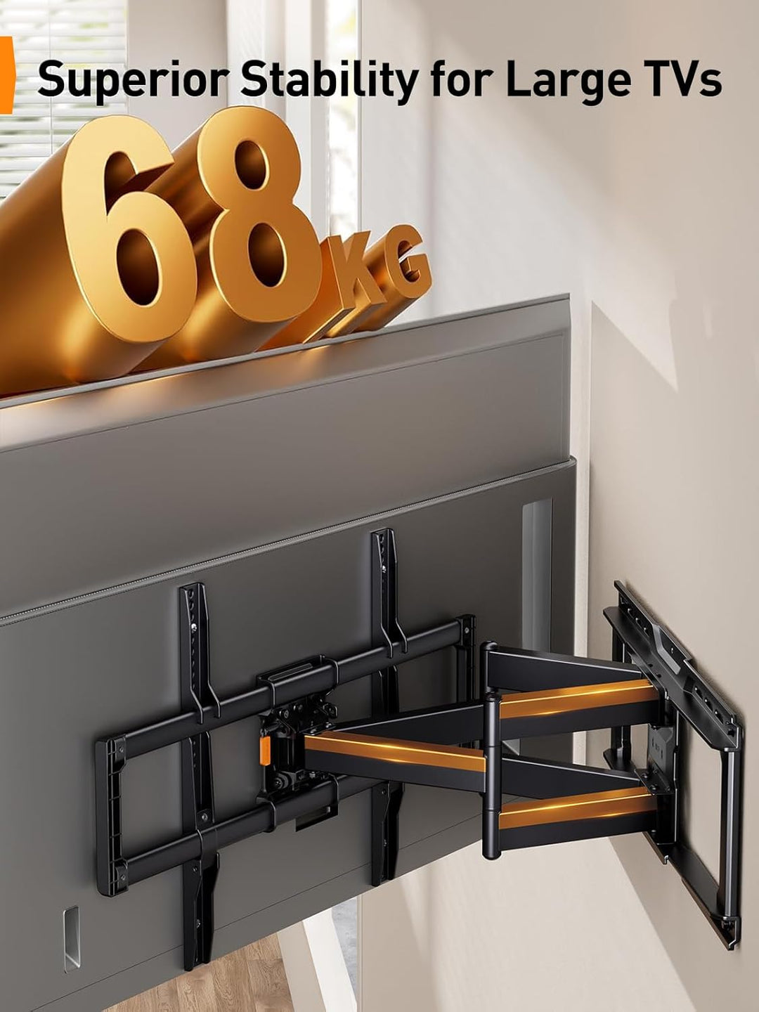 Perlegear vollbewegliche TV Wandhalterung für 42–90 Zoll Fernseher bis zu 68KG, vormontierte TV Halt