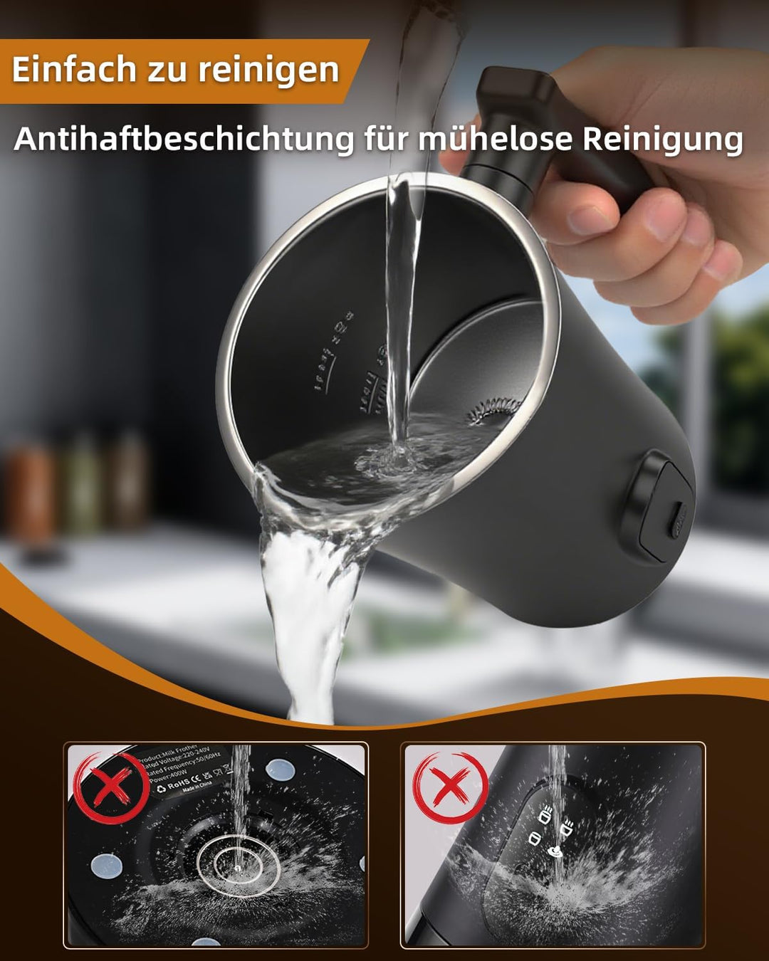 Liksiy Milchaufschäumer, 4-in-1-Kaffee-Milchaufschäumer mit Heiss- und Kaltaufschäumung für Latte, C