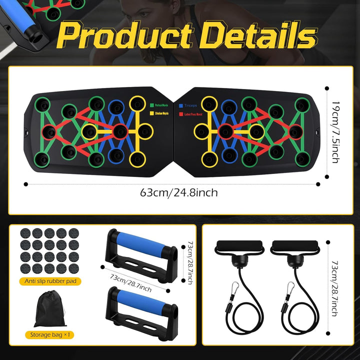 24 in 1 Liegestützbrett, Push Up Board mit Liegestützgriffe, 2 Spannseil, 20 Klebepads, Tasche, Lieg