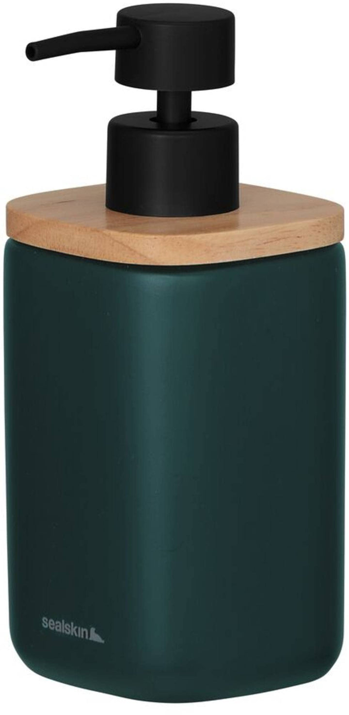 Sealskin Mind Seifenspender 200 ml, aus Zement gefertigt, Details aus Holz, Farbe: Dunkelgrün 200 ml
