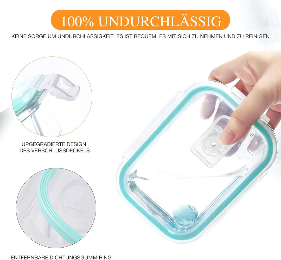 Meal Prep Boxen Glasbehälter mit Deckel Glas Lebensmittelbehälter - Hochfest, Spülmaschinengeeignet