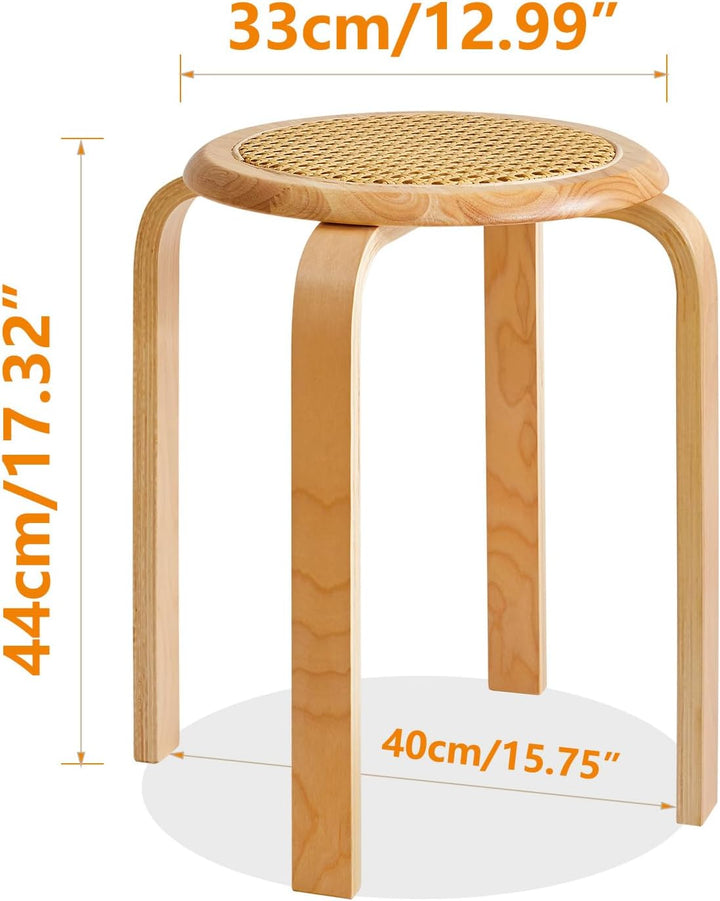 IBUYKE Oberfläche des Rattanstuhls 4er Set Esszimmerhocker, Holzstapelstuhl mit Rutschfester Matte,