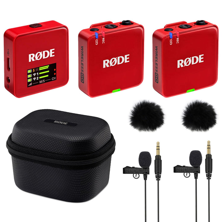 Rode Wireless GO Gen 3 Drahtloses 2-Kanal Mikrofon-Funksystem Rot mit Charge Case + 2X Lavalier GO M