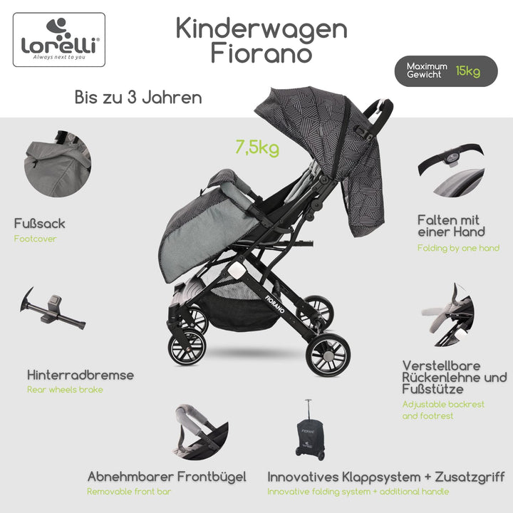 Lorelli Kinderwagen Fiorano, Reisebuggy, Baby Buggy klein zusammenklappbar, leicht, nur 7,5 kg, komp