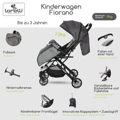 Lorelli Kinderwagen Fiorano, Reisebuggy, Baby Buggy klein zusammenklappbar, leicht, nur 7,5 kg, komp