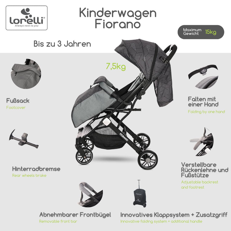 Lorelli Kinderwagen Fiorano, Reisebuggy, Baby Buggy klein zusammenklappbar, leicht, nur 7,5 kg, komp