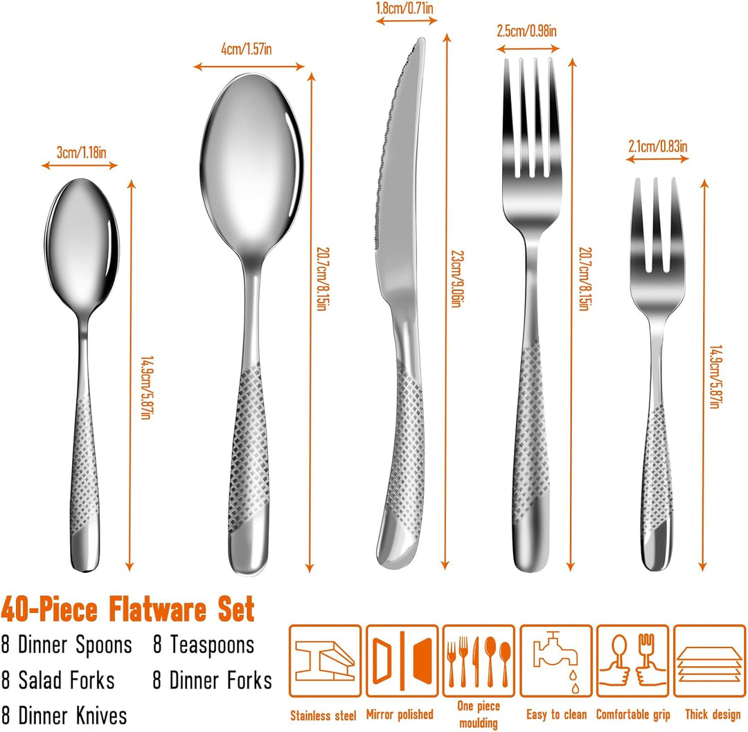 FANTICDE Besteck Set für 8 Personen,40 teilig Essbesteck Set inkl,Messer, Gabel, Löffel, Besteck Ede
