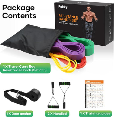 Fokky Fitnessbänder 5 Set, Widerstandsband Resistance Bands Set in 5 Stärke, Fitnessband mit Türanke