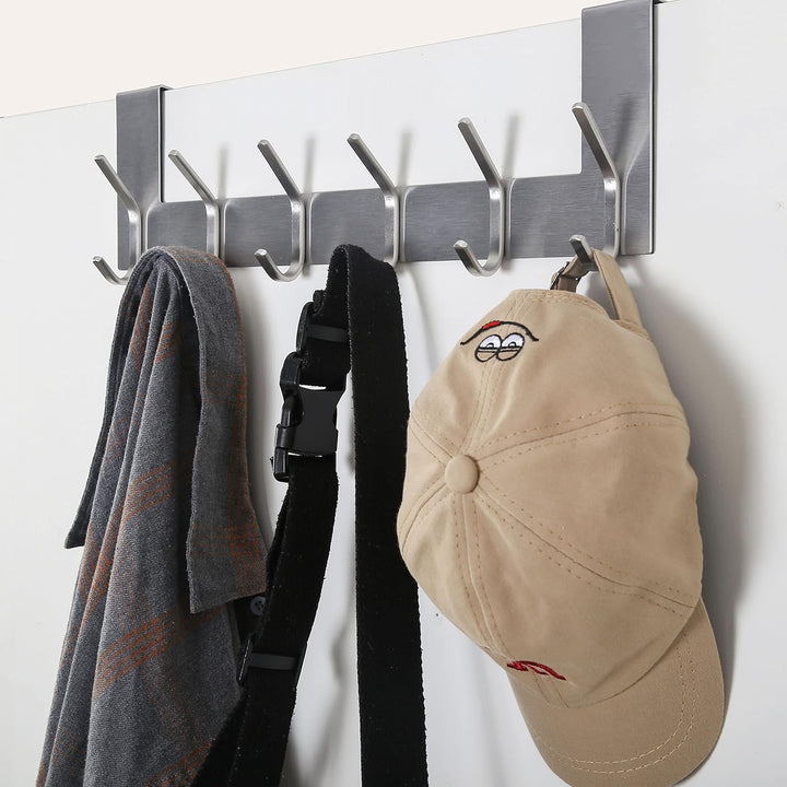 SKOLOO Türgarderobe mit 6 Haken, Türhaken Zum Einhängen Ohne Bohren, Kleiderhaken Tür für Küche, Bad
