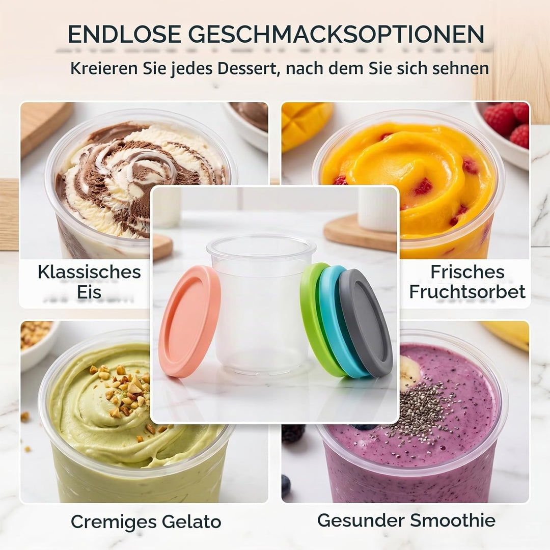 Behälter für Ninja Creami, 4 Stück Ersatzbecher &amp; Deluxe Behälter Set, 500ml Becher mit Farbkappen,