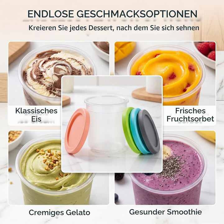 Behälter für Ninja Creami, 4 Stück Ersatzbecher &amp; Deluxe Behälter Set, 500ml Becher mit Farbkappen,