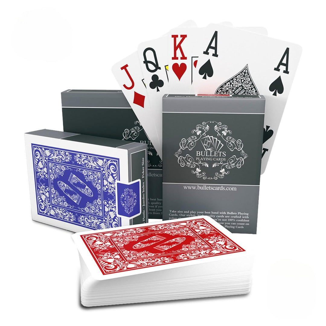Bullets Playing Cards, 2X 54 Plastik Pokerkarten, Doppelpack, 4 Eckzeichen, Jumbo-Index, inklusive C