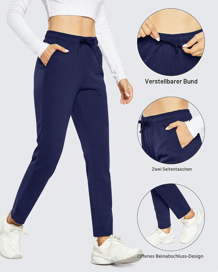 OUGES Jogginghose Damen Sporthose Lang Hose Baumwolle Freizeithose Trainingshose mit Taschen für Fra