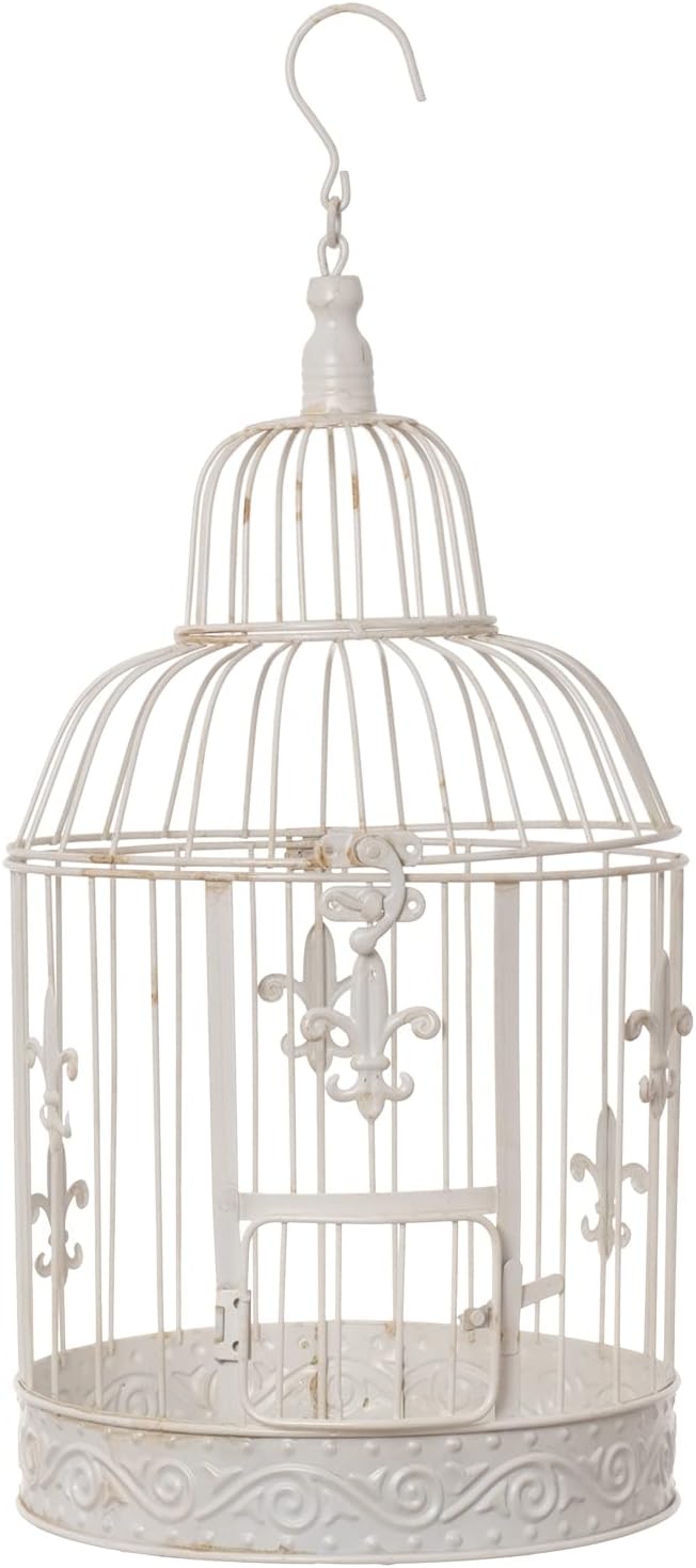 Moritz Deko-Vogelkäfig weiss rund 2er Set mit Fleur de Lis verziert Pflanzkäfig Dekokäfig für Blumen