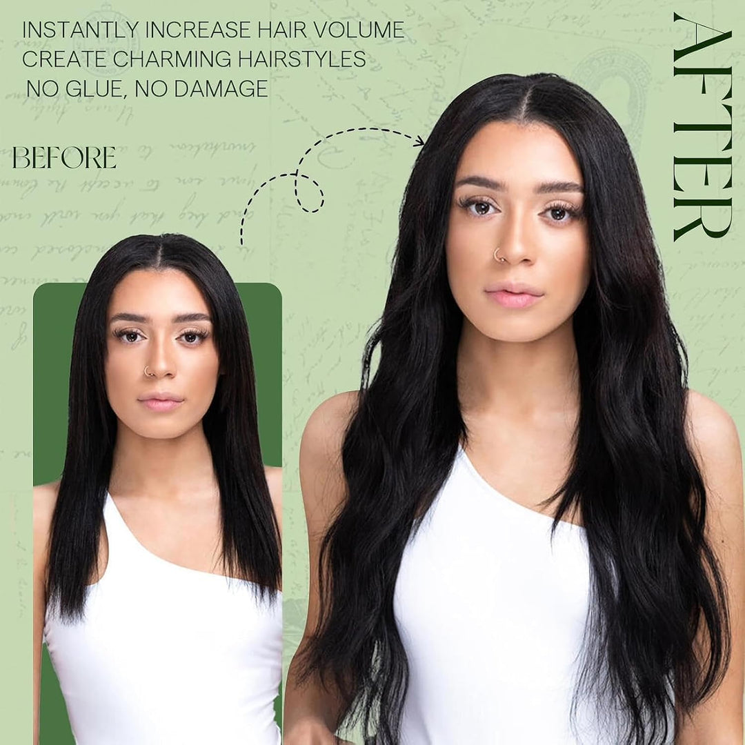 RUNATURE Schwarze Clip in Extensions Echthaar 45cm 7Pcs Echthaar Extensions Clip Glatt Clip Extensio