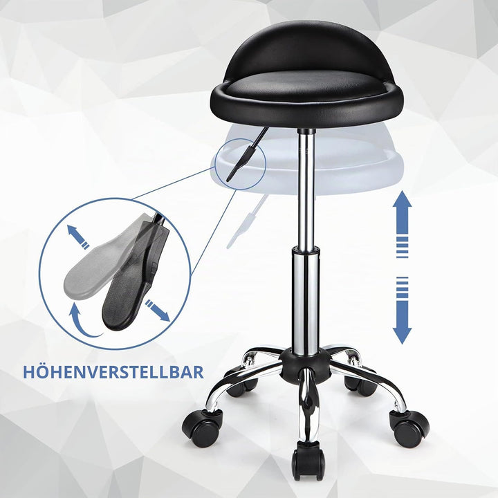FNZIR Drehstuhl Rollhocker mit Rollen höhenverstellbar Hocker Zeichenstuhl mit niedriger Rückenlehne