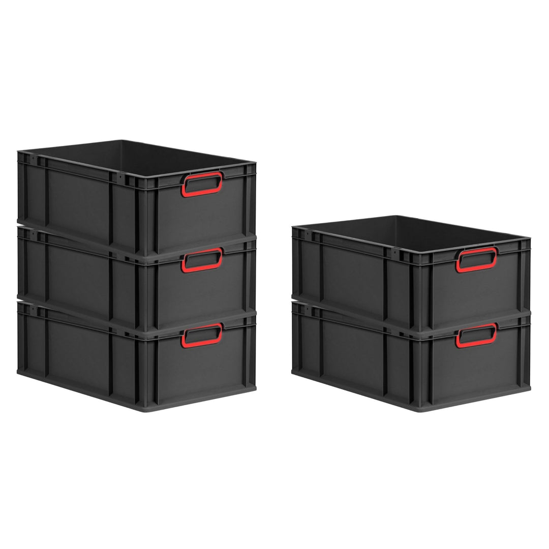 PROREGAL SparSet 5x Eurobox NextGen Color | HxBxT 22x40x60cm | 44 Liter | Griffe rot geschlossen | V