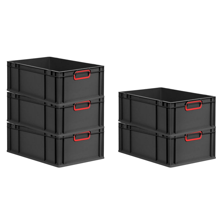 PROREGAL SparSet 5x Eurobox NextGen Color | HxBxT 22x40x60cm | 44 Liter | Griffe rot geschlossen | V