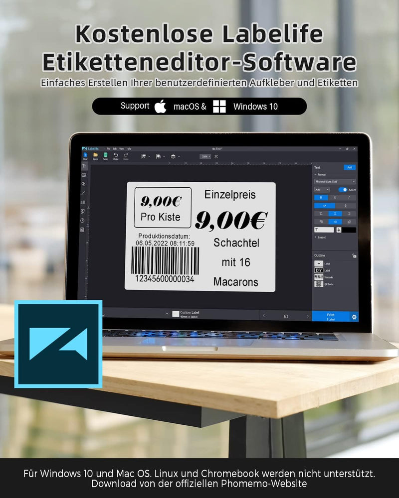 Phomemo M220 Etikettenmacher, Bluetooth-Etikettendrucker für Barcode, Adresse, Haus, Mailing, Kleinu