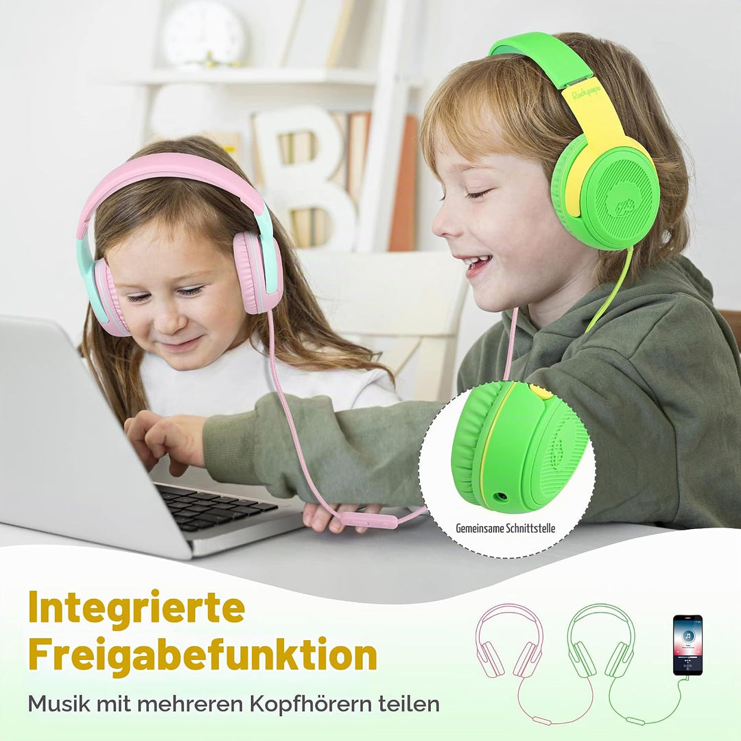 RockPapa Share 1 Kopfhörer Kinder Schule Mädchen Junge, 85dB/94dB Lautstärkebegrenzung, Sharing-Funk
