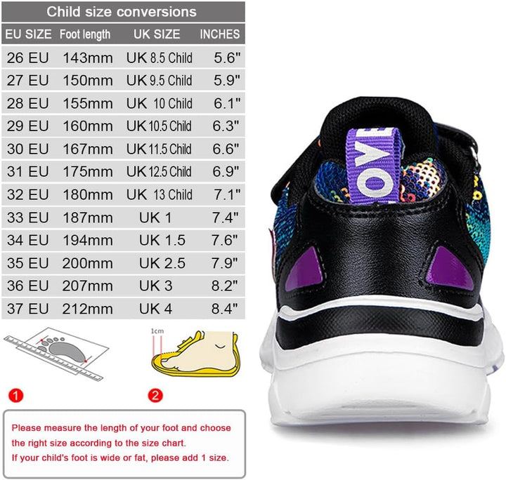 Mädchen Turnschuhe Sparkle Scales Sneaker Kinderschuhe mit Klettverschluss(28-38 EU) 27 EU Schwarz,