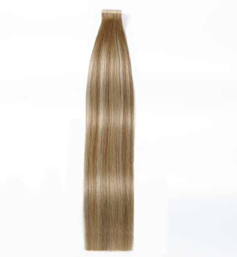 HotLulana Tape Extensions Echthaar Hellbraun Mix Dunkelblond Invisible Tape Extensions Echthaar Bala