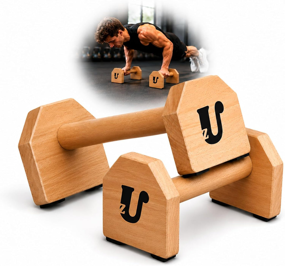 Uzman Parallettes Holz Liegestützgriffe Push Up Bars Calisthenics | Massivholz, rutschfeste Gummifüs