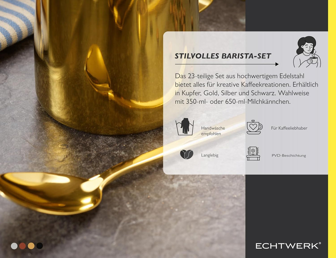 ECHTWERK Kaffeezubehör-Set, 23-tlg, 600 ml, 4x Espresso-, 4x Cappuccino-, 4x Latte 4x Kaffeeclips, 4