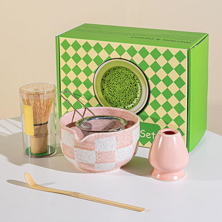 Matcha Set 5-teilig–Matcha Besen Set mit Matcha Schale, Matcha Tea Set Matcha Löffel(Rosa), Rosa
