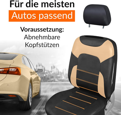 Upgrade4cars Auto-Sitzbezüge Vordersitze Beige Schwarz | Kunst-Leder Schonbezüge Set Universal | Aut