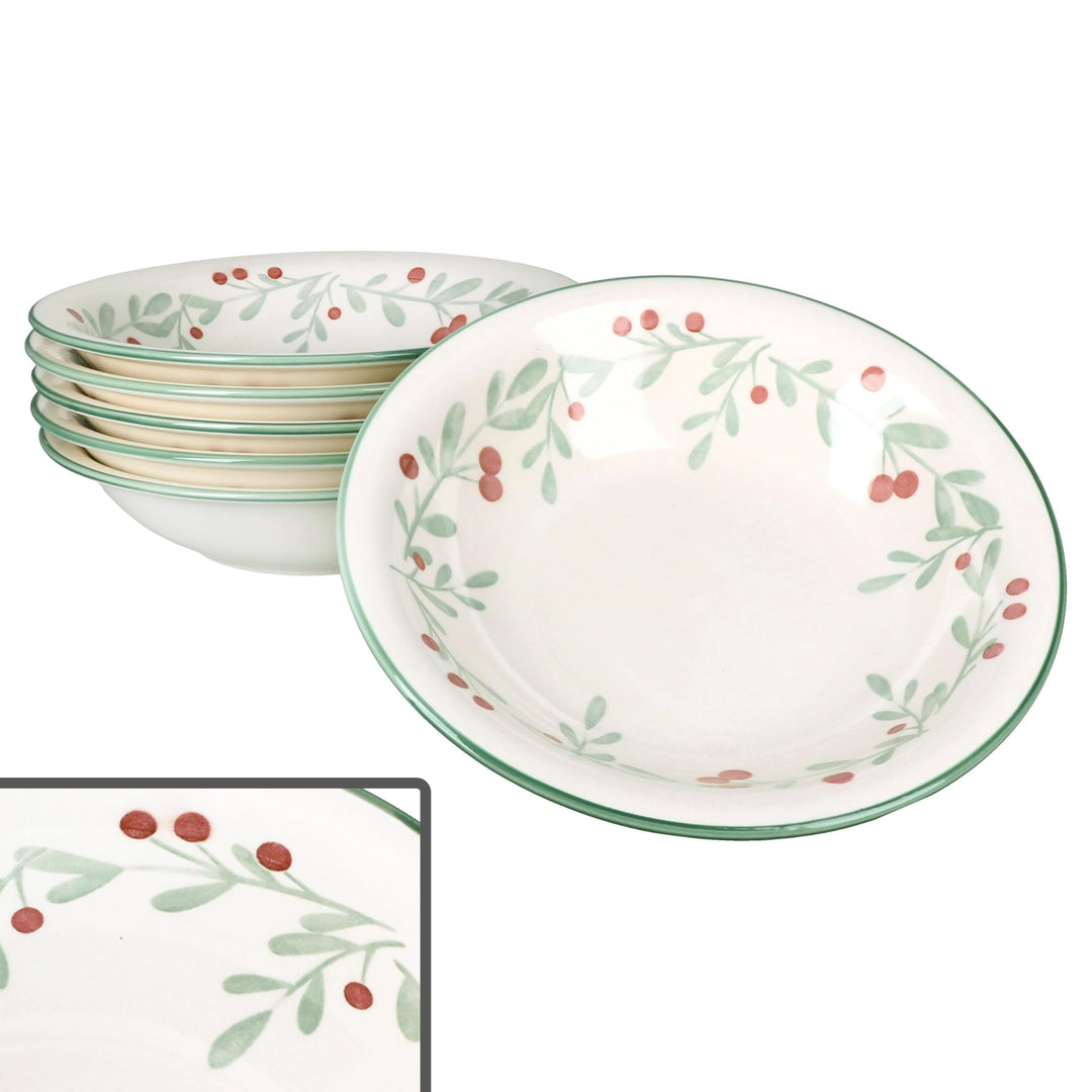 MamboCat 6er Set Holly Suppenteller I 400ml I tiefer Steingut-Teller für 6 Personen mit Mistelzweige