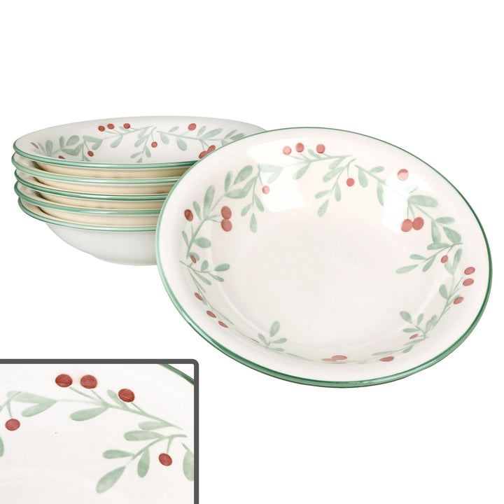 MamboCat 6er Set Holly Suppenteller I 400ml I tiefer Steingut-Teller für 6 Personen mit Mistelzweige