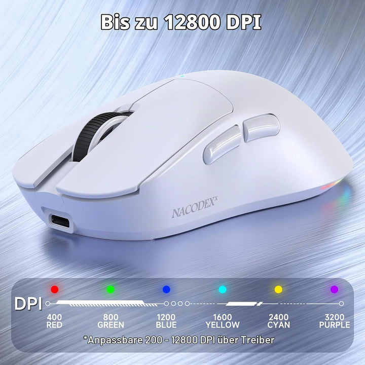 A.JAZZ NJ08 Tri-Mode Kabellose Gaming Maus, 1000Hz 70g Leicht, PC Mouse Mittel-Gross Ergonomisch, 12
