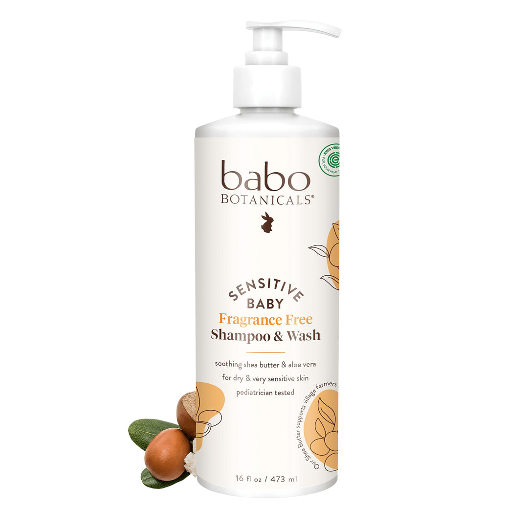Babo Botanicals Sensitive Baby Shampoo &amp; Wash Fragrance Free, 16 Oz