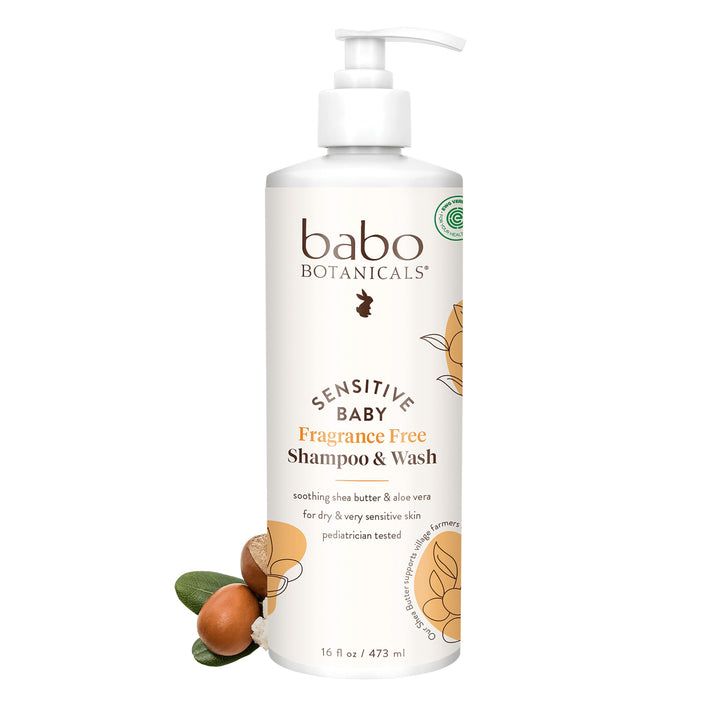 Babo Botanicals Sensitive Baby Shampoo &amp; Wash Fragrance Free, 16 Oz