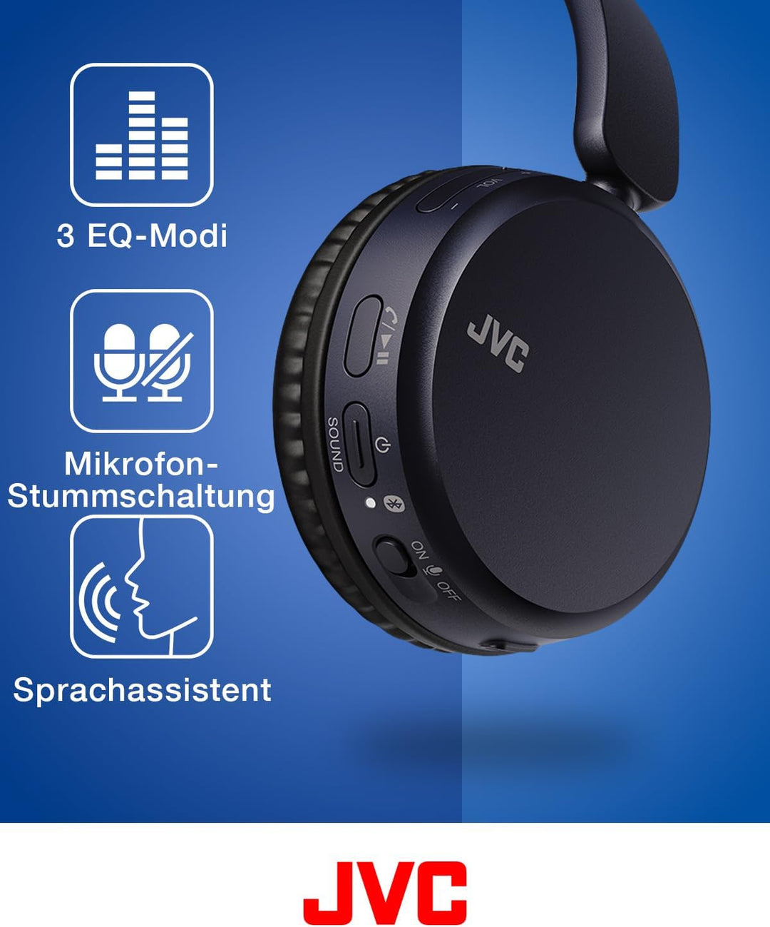 JVC HA-Z37W-A - Bluetooth On-Ear-Kopfhörer, Tiefbass, 3 Klangmodi (Bass/Klar/Normal), 35 Stunden Akk